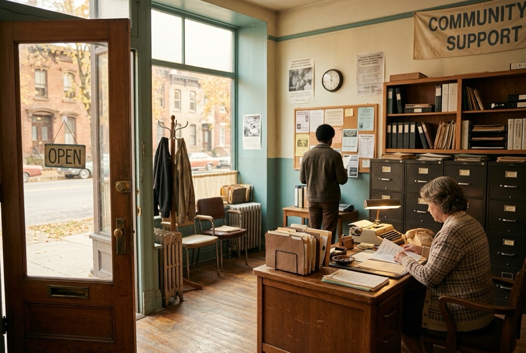 A vintage neighborhood social-services office